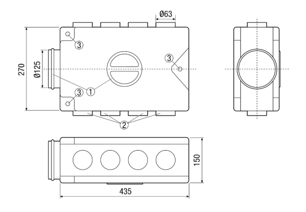 AF-V 63 IM0008122.PNG Luftverteiler für AEREX-o-Flex System 63. 8 Anschlüsse für Flexrohr AF-F 63.