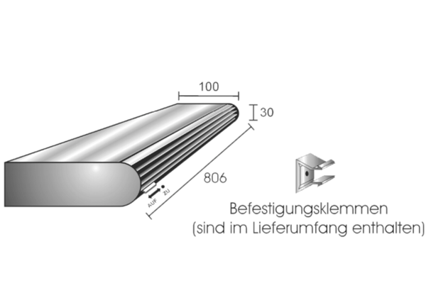 SP-AL-dB 800-VP IM0010533.PNG Schalldämmender Außenluftdurchlass (ALD) nach DIN 1946-6. Fensterventil zur Montage in Vollprofile (Holzfenster). Komplettpaket mit Außengitter Fresh 10 in weiß.