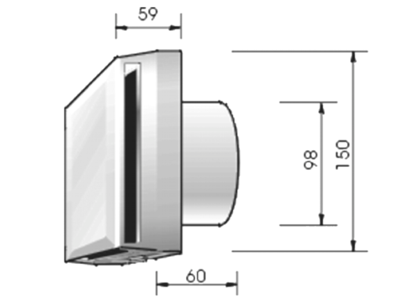 SP-TL 98 P IM0010578.PNG Außenluftdurchlass (ALD) nach DIN 1946-6. Wandventil zur Montage in Rollladenkästen. Filterklasse G2 (Standardfilter). Komplettpaket mit Anschlussstutzen AST98.