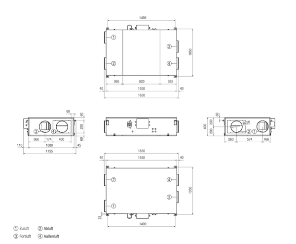 Reco-Boxx 1000 Flat IM0011325.PNG Luft-/Luftwärmerückgewinnungszentralgerät als Flachgerät zur Deckenmontage.