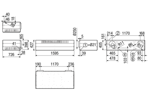 TOP 500 W IM0012021.PNG Dezentrales Lüftungsgerät mit Wärmerückgewinnung für maximal 500 m3/h, als Wandmodell, Außen- und Fortluft hinten am Gerät, Zuluft vorne, Abluft seitlich.