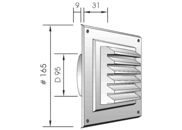 AG100/165B IM0012090.PNG Außengitter für Wandventil Fresh 90-dB und Fresh 100 Thermo-dB. Farbe: braun, ähnlich RAL 8017.