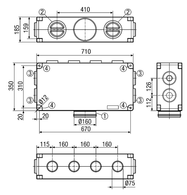 AF-V 75-8 IM0012618.PNG Luftverteiler für AEREX-o-Flex System 75. 8 Anschlüsse für Flexrohr AF-F 75.