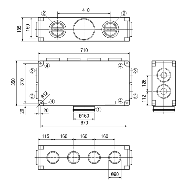 AF-V 90-8 IM0012620.PNG Luftverteiler für AEREX-o-Flex System 90. 8 Anschlüsse für Flexrohr AF-F 90.