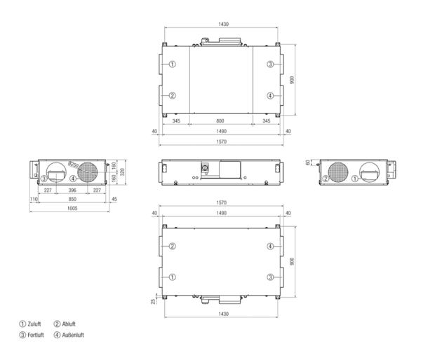 Reco-Boxx 600 Flat IM0012828.PNG Wärmerückgewinnungsgerät zur Deckenmontage mit integriertem Bypass.