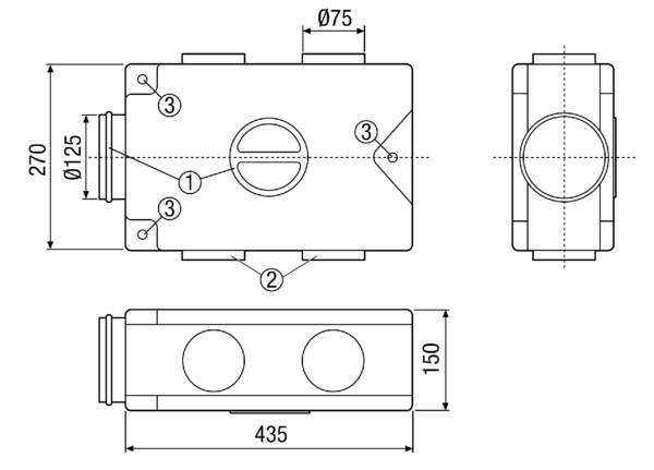 AF-V 75 IM0012945.PNG Luftverteiler für AEREX-o-Flex System 75. 4 Anschlüsse für Flexrohr AF-F 75.