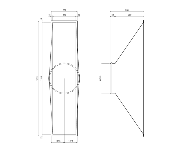 ÜG-2000 Flat IM0014620.PNG Übergang eckig / rund, symmetrisch für Reco-Boxx 2000 Flat. Anschluss an Außenluft und Abluft, daher werden 2 Stück pro Gerät benötigt.