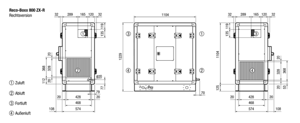 Reco-Boxx 800 ZX-R / EV / WN IM0015461.PNG Luft-Luft Wärmerückgewinnungs-Zentralgerät mit modulierendem 0-100%-Bypass, Elektro-Vorheizung und Wasser-Nachheizung.