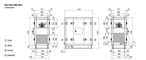 Reco-Boxx 800 ZXR-L / EN IM0016071.PNG Luft-Luft Wärmerückgewinnungs-Zentralgerät mit modulierendem 0-100%-Bypass und Elektro-Nachheizung.