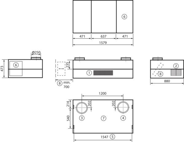 geniovent.x 600 H D-E-SU IM0016889.PNG Dezentrales RLT Gerät mit sehr hoher Wärmerückgewinnung.  Mit Enthalpie-Wärmetauscher, Außen- und Fortluftanschlüsse nach oben, Ausblasung unten, komplett verkleidet. CO2-Sensor im Gerät integriert.