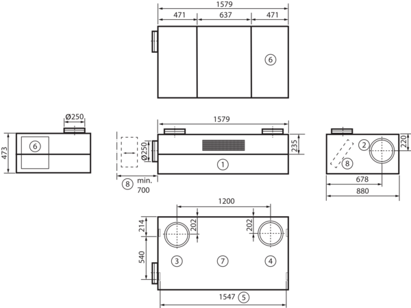 geniovent.x 600 H D-G-K2 IM0016892.PNG Dezentrales RLT Gerät mit sehr hoher Wärmerückgewinnung.  Mit Kreuz-Gegenstrom-Wärmetauscher und Vorheizregister, Außen- und Fortluftanschlüsse nach oben, Abluft über Kanal, Zuluft am Gerät, Zuluftseite und Elektroseite mit Paneele verkleidet. CO2-Sensor im Gerät integriert. Mit App zur mobilen Geräte-Ansteuerung.