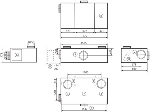 geniovent.x 600 H D-G-K3 IM0016893.PNG Dezentrales RLT Gerät mit sehr hoher Wärmerückgewinnung.  Mit Kreuz-Gegenstrom-Wärmetauscher und Vorheizregister, Außen- und Fortluftanschlüsse nach oben, Zu- und Abluft über Kanal, nicht verkleidet. CO2-Sensor im Gerät integriert. Mit App zur mobilen Geräte-Ansteuerung.