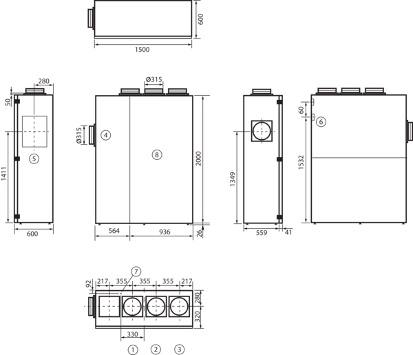 geniovent.x 600 S BL-G-K3 IM0016905.PNG Dezentrales RLT Gerät in reinweiß ähnlich RAL 9010 mit sehr hoher Wärmerückgewinnung. Mit Kreuz-Gegenstrom-Wärmetauscher und Vorheizregister, Anschluss durch Brüstung, Außenluft links, Fortluft oben, Zu- und Abluft über Kanal, CO2-Sensor im Gerät integriert. Mit App zur mobilen Geräte-Ansteuerung.