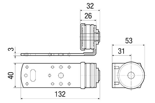 WS-BWD 160 IM0016980.PNG Befestigungswinkel mit Dämpfungselement zur Montage der zentralen Lüftungsgeräte WS 160 Flat an die Decke