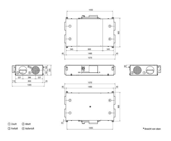 Reco-Boxx 600 Flat-L / EV IM0017025.PNG Luft-Luft Wärmerückgewinnungs-Zentralgerät als Flachgerät zur Deckenmontage mit integriertem Sommerbypass und Elektro-Vorheizung.