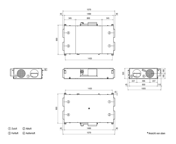 Reco-Boxx 600 Flat-R / EV IM0017026.PNG Luft-Luft Wärmerückgewinnungs-Zentralgerät als Flachgerät zur Deckenmontage mit integriertem Sommerbypass und Elektro-Vorheizung.