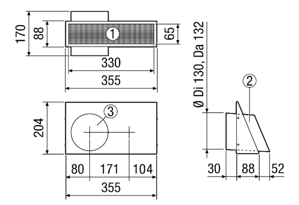 AKW-R-125-SO IM0017045.PNG Kombi-Wandstutzen. Ansaug- und Fortluftstutzen in einem. Rechtsversion - Außenluftansaugung rechtsseitig. Sonderfarbe nach RAL-Classic Farbsystem.