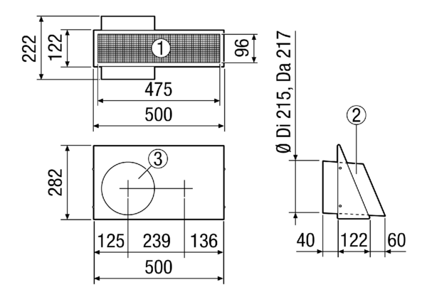 AKW-R-200-SO IM0017049.PNG Kombi-Wandstutzen. Ansaug- und Fortluftstutzen in einem. Rechtsversion - Außenluftansaugung rechtsseitig.