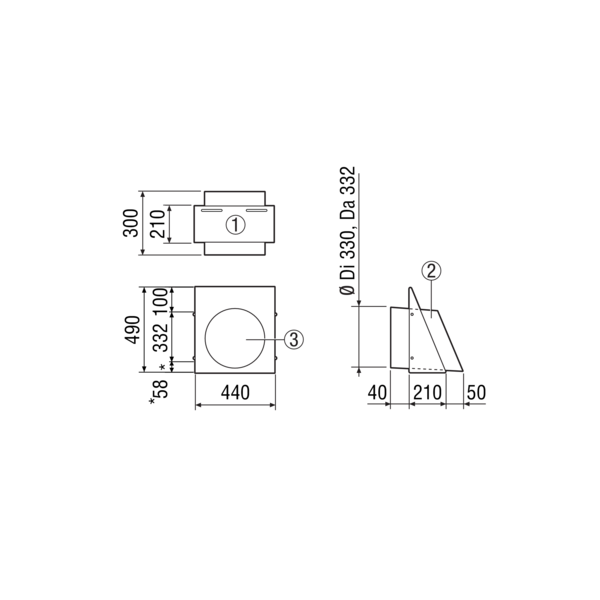 AW-FL-315-E IM0017737.PNG Wandstutzen Fortluft DN 315. Edelstahl, gebürstet.␍Geprüft nach VDI 6022 vom Hygiene-Institut.