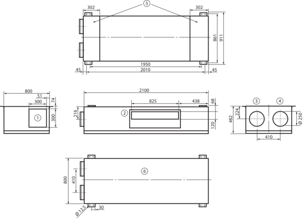 geniovent.x 600 F L-G-SO-K IM0017927.PNG Dezentrales RLT Gerät mit sehr hoher Wärmerückgewinnung. Mit Kreuz-Gegenstrom-Wärmetauscher, Außen- und Fortluftanschlüsse links, Ausblas oben ohne beschichtete Paneelen (3x2), CO2-Sensor im Gerät integriert.