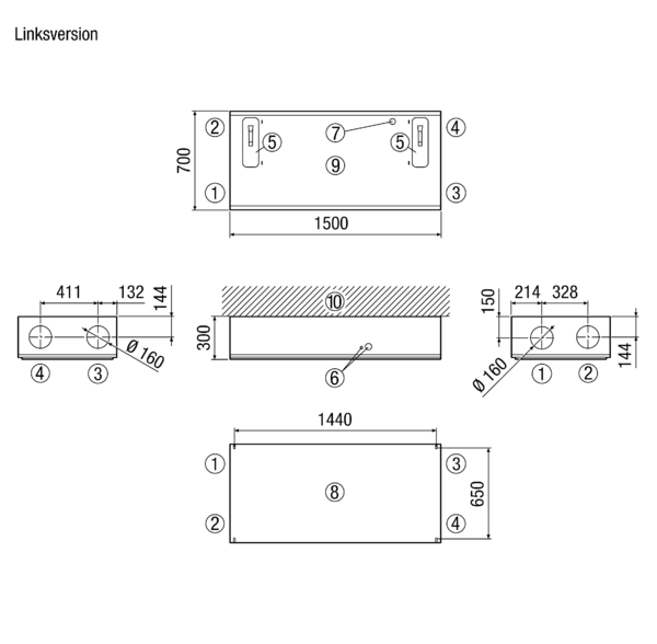 RB 300 Flat L IM0018579.PNG Zentrales hocheffizientes Lüftungsgerät mit EC-Ventilatoren, Konstant-Volumenstromregelung, inkl. Bypass und zwei Enthalpie-Kreuz-Gegenstrom-Tauschern, Zu- und Abluft links (in Einbaulage Decke, Blick auf das Elektronikfach), Fördervolumen 80 - 300 m³/h, Anschlussdurchmesser 4 x DN 160, 4 Steckverbinder oder 90° Bogen zum Anschluss an Wickelfalzrohren notwendig (als Zubehör zu bestellen), inkl. Bedienteil RLS 1 WR, inkl. integriertem Webserver u. APP-Bedienung für mobile Geräte-Ansteuerung, Liveberichte über Webtool (air@home), DIBT-Zulassung, KNX-/ Modbus- und EnOcean-Anbindung möglich.