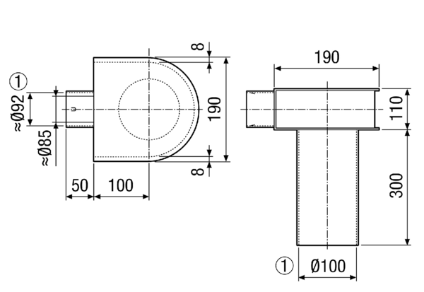 AF-WLF 100-90 IM0018697.PNG Winkel als Übergangsstück Zu-Abluftventil DN 100 auf 1 x Flexrohr AF-F 90.