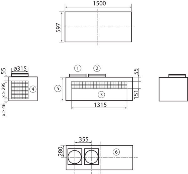 geniovent.x 600 / 900 S Topbox IM0019241.PNG Topbox für eine frei ausblasend und ansaugende Aufstellung. Für geniovent.x 600 / 900 S mit Gitter für Zu- und Abluft und Fortluftdurchführung. 