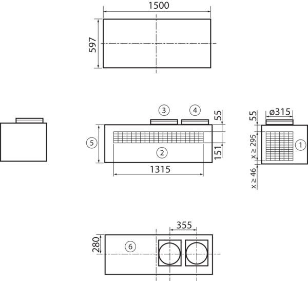 geniovent.x 600 / 900 S Topbox IM0019242.PNG Topbox für eine frei ausblasend und ansaugende Aufstellung. Für geniovent.x 600 / 900 S mit Gitter für Zu- und Abluft und Fortluftdurchführung. 