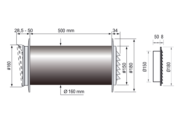 ZLV-80 dBplus K-Set IM0019503.PNG AEREX ZLV-80 dBplus ist ein schallgedämmter Außenwandluftdurchlass nach DIN 1946 Teil 6. Bestehend aus Innenteil, Standardfilter, Schalldämmrohr, Schutzrohr, Außengitter in Kunststoff weiß.