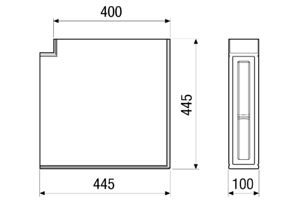 LW 160 IM0019924.PNG Laibungs-Winkelelement als Zubehör für Laibungselement. Der Winkel dient dazu, den Laibungskanal um 90° zu verziehen. Verlängerbar mit LEV 160. 