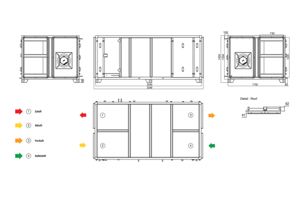 RLT 5500 MV4555HL-PH-WH-Mode 3 IM0022636.PNG Zentrales raumlufttechnisches Kompaktgerät mit Wärmerückgewinnung. Ausführung: Horizontal mit Zu- und Abluftanschluss links, druckkonstanter Betrieb, mit Kreuz-Gegenstrom-Wärmetauscher, mit Elektro-Vorheizregister, mit Pumpenwarmwasserregister, Fördervolumen bis 5500 m³/h