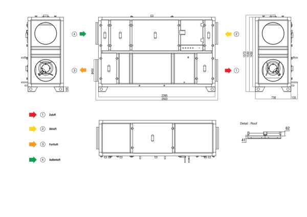 RLT 2300 MV4523VR-EH-Mode 3 IM0022652.PNG Zentrales raumlufttechnisches Kompaktgerät mit Wärmerückgewinnung. Ausführung: Vertikal mit Zu- und Abluftanschluss rechts, druckkonstanter Betrieb, mit Kreuz-Gegenstrom-Wärmetauscher, ohne Vorheizregister, mit Elektro-Nachheizregister, Fördervolumen bis 2300 m³/h