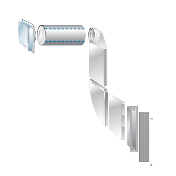 FLEK-80 dBplus - Variante 3 IM0018688.PNG Außenluftdurchlass (ALD) nach DIN 1946-6. Für hohe Schalldämmanforderungen bis Dn,w 64 dB. Fassadenelement mit manuell stufenloser Einstellung, Filter und Schalldämmung für den Einsatz an Bahnstrecken, Autobahnen, Einflugschneisen etc.